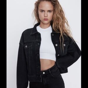 NWOT ZARA BLACK GRAY DENIM JACKET FITTED SIZE S